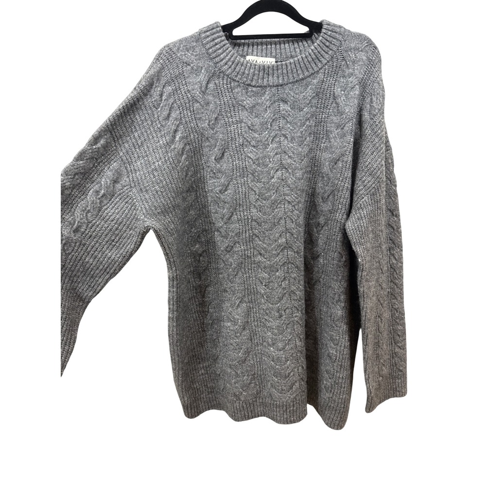 Ava & Viv Womens XXL Gray Cable Knit Sweater Crew Neck Long Sleeve Pullover NWT